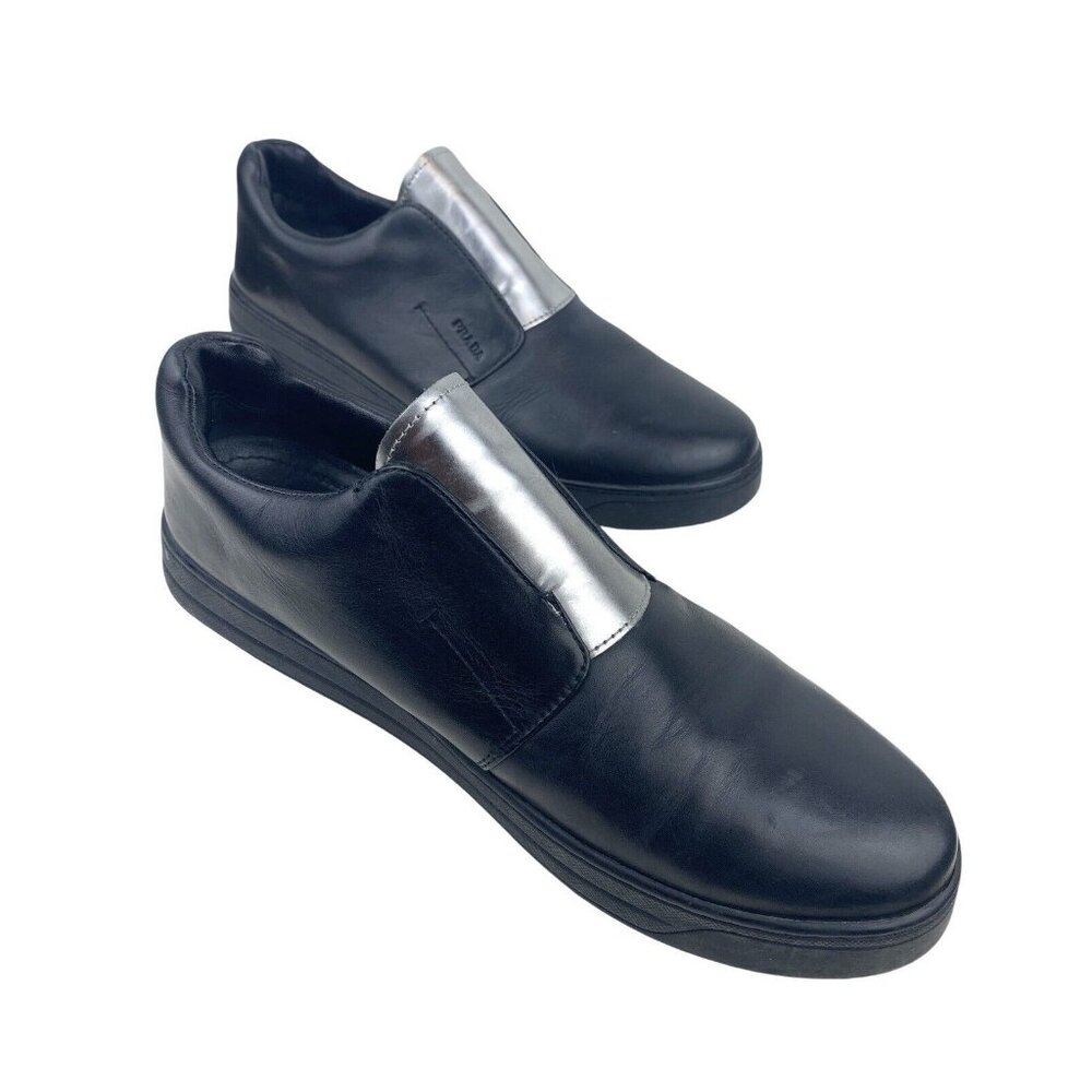 Prada Black Calfskin Leather Silver Chrome Slip On Sneakers 3S6047 US 8 EU 41 - Picture 11 of 16